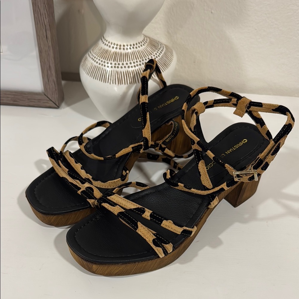 Leopard print Strappy Block Heel Sandals